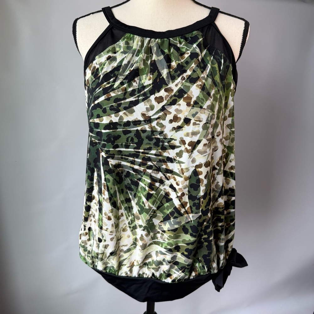 Women's swim‎ top blouson palm tree Print built in bra size 14